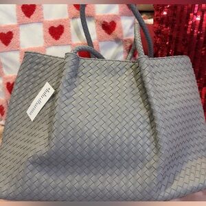 NWT LULU DHARMA #41380 Grey Leather Woven Large Tote Bag